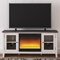 Two-Tone Large TV Stand w/ Fireplace Insert and Glass Doors