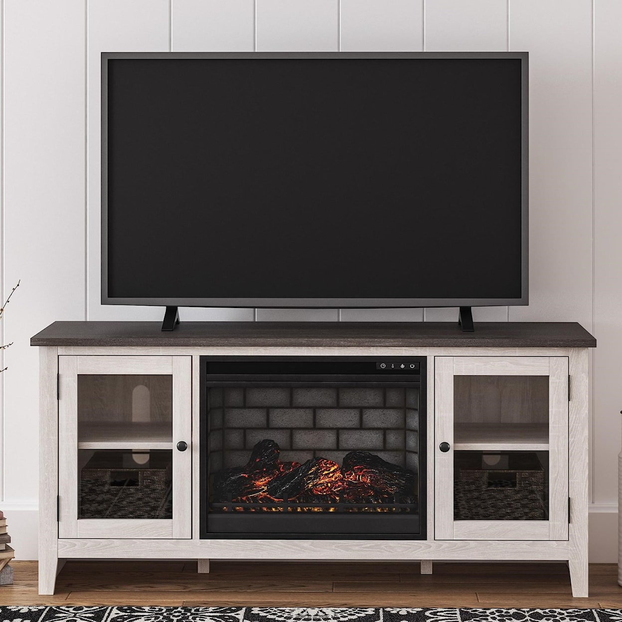 Ashley Furniture Signature Design Dorrinson Large TV Stand w/ Fireplace Insert