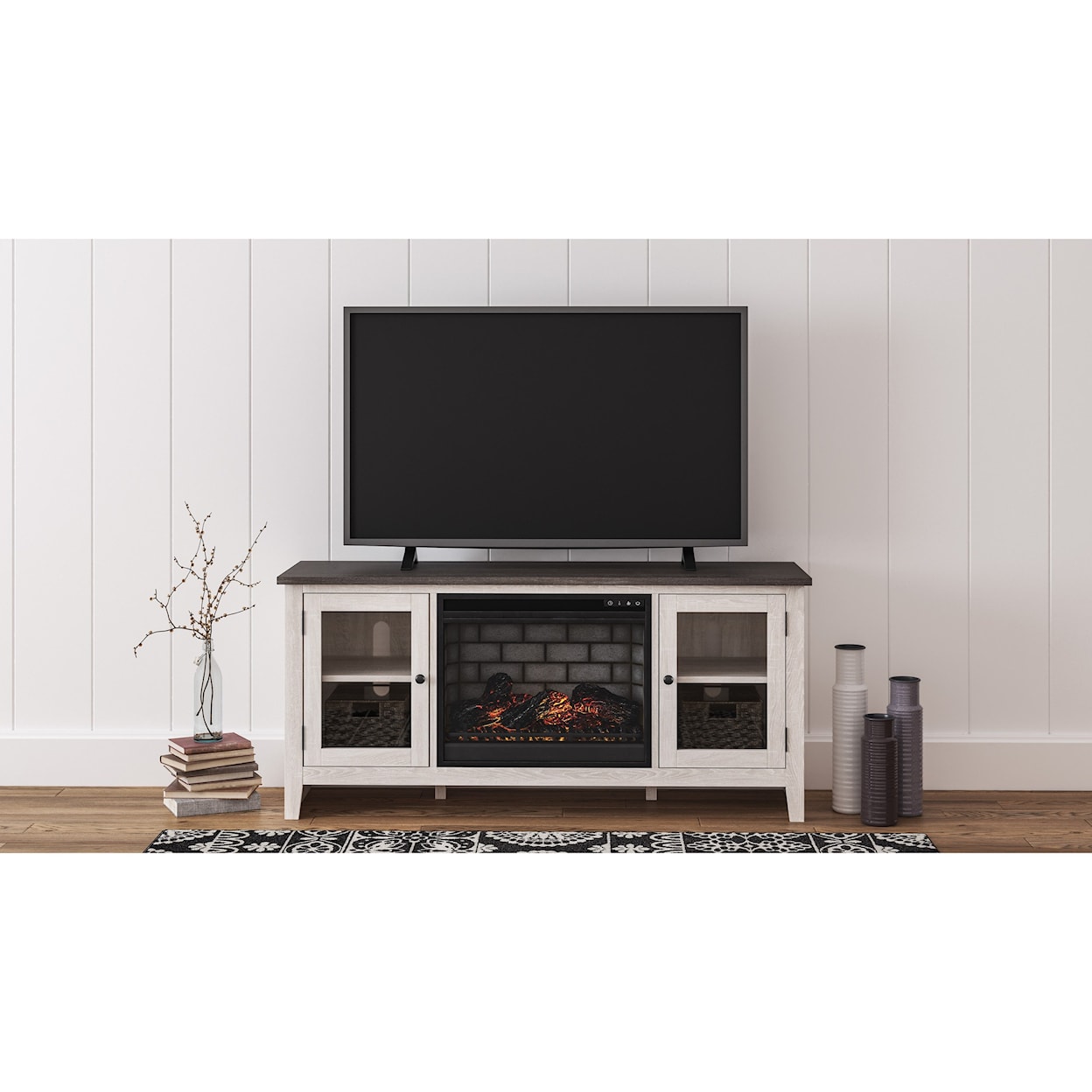 Signature Design by Ashley Dorrinson Large TV Stand w/ Fireplace Insert