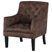Tufted Accent Chair in Distressed Brown Faux Leather