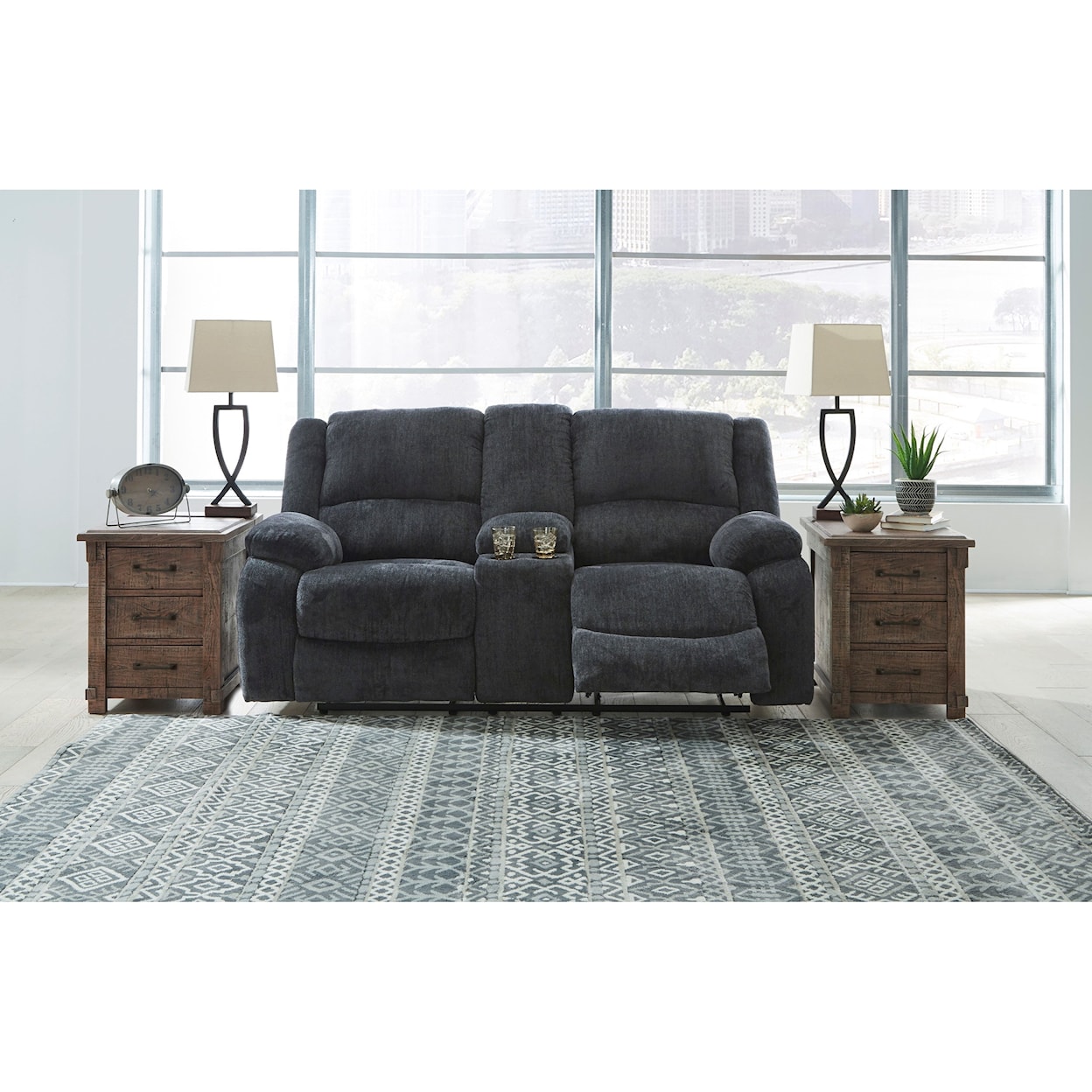 Ashley Furniture Signature Design Draycoll Double Reclining Power Loveseat w/ Console