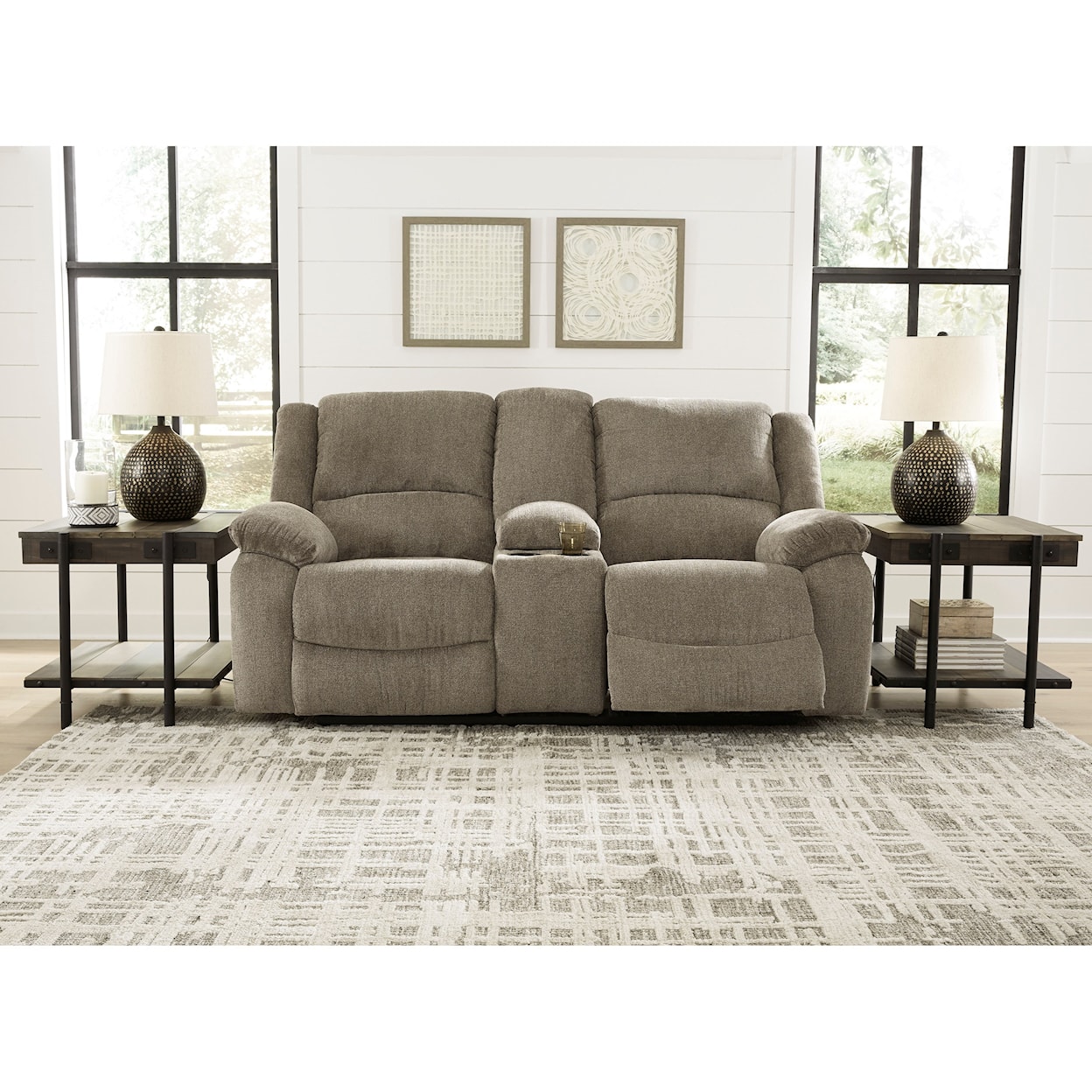 Ashley Furniture Signature Design Draycoll Double Reclining Power Loveseat w/ Console