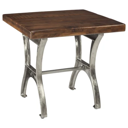 Rectangular End Table with Iron Base and Solid Wood Top