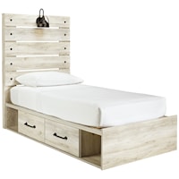 Rustic Twin Storage Bed with 4 Drawers & Industrial Light
