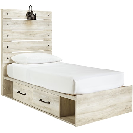 Rustic Twin Storage Bed with 4 Drawers & Industrial Light