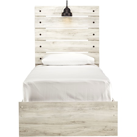 Rustic Twin Panel Bed with Industrial Light