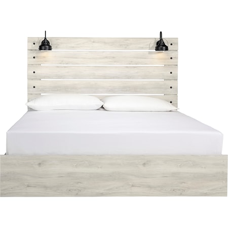 Rustic King Panel Bed with Industrial Lights