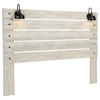 Rustic King Panel Headboard with Industrial Lights