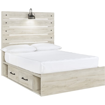 Rustic Full Storage Bed with 2 Drawers & Industrial Light