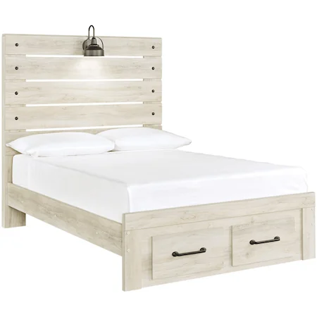 Full Panel Bed w/ Light & Footboard Drawers