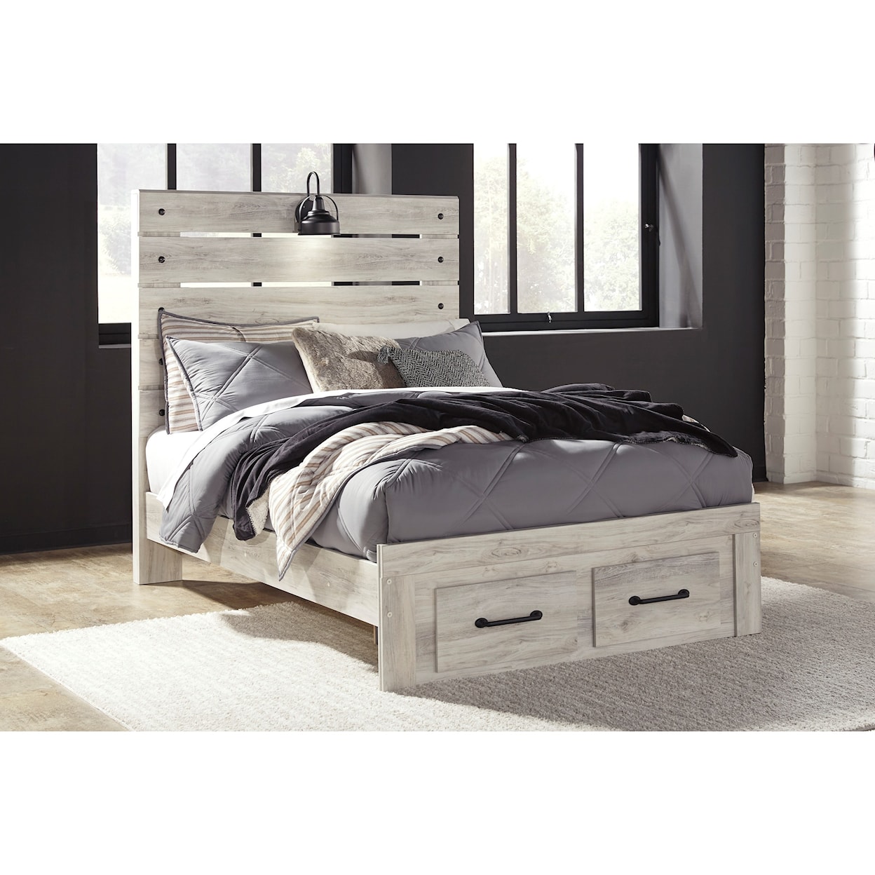 Signature Design Cambeck Full Panel Bed w/ Light & Footboard Drawers