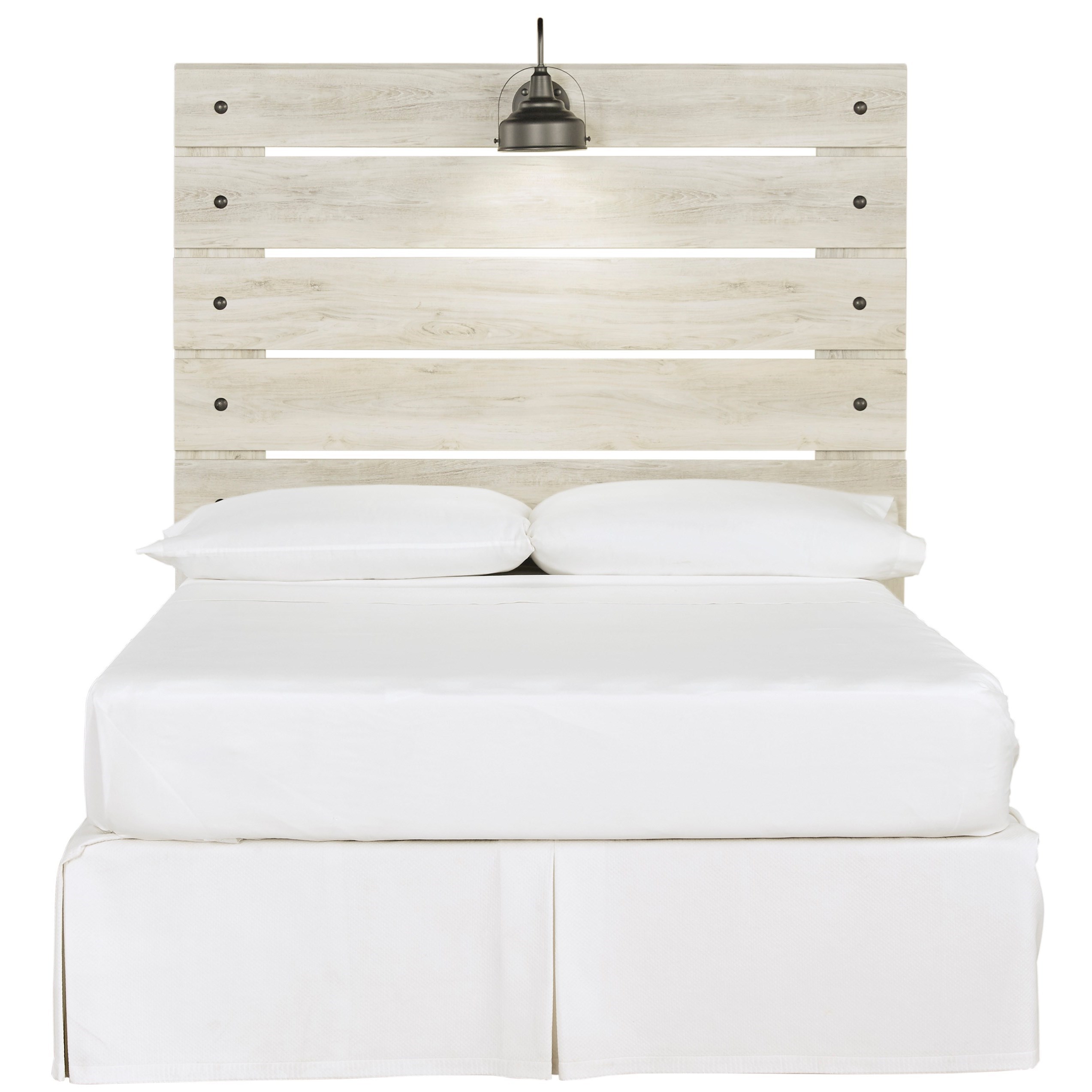 Signature Design by Ashley Cambeck B19287 Rustic Full Panel Headboard with Industrial Light