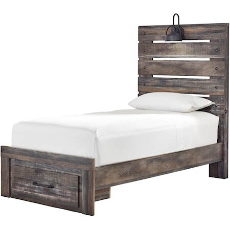 Twin Bed with Light & Footboard Drawer