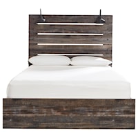 Rustic Queen Panel Bed with Industrial Lights