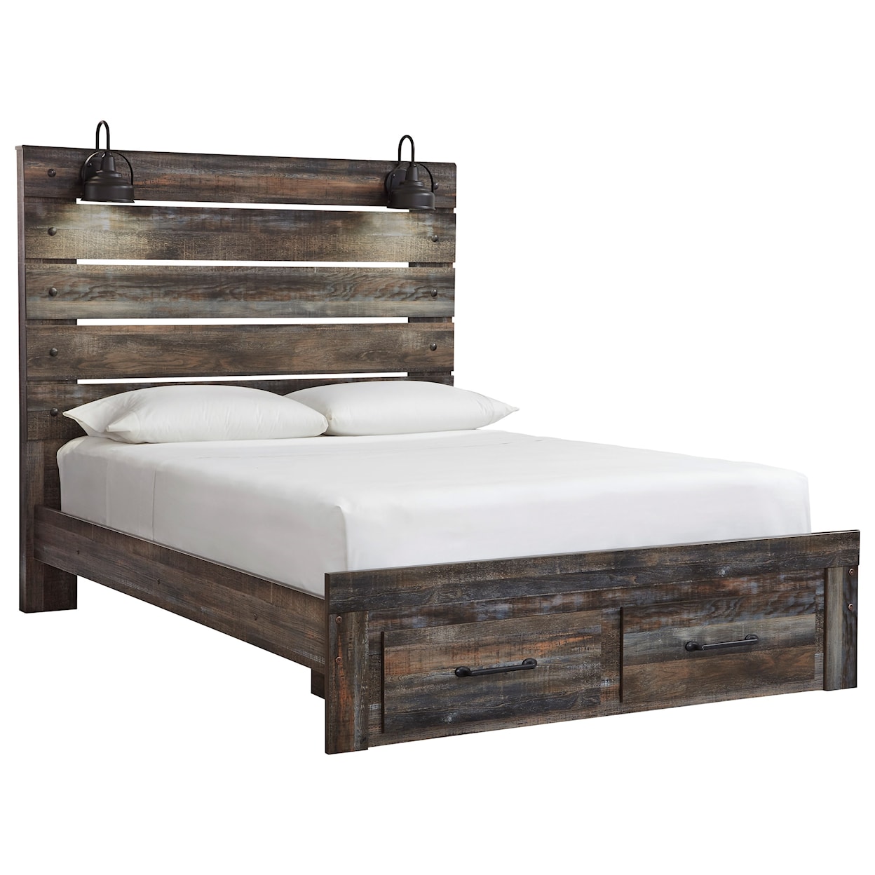 Ashley Signature Design Drystan Queen Bed w/ Lights & Footboard Drawers