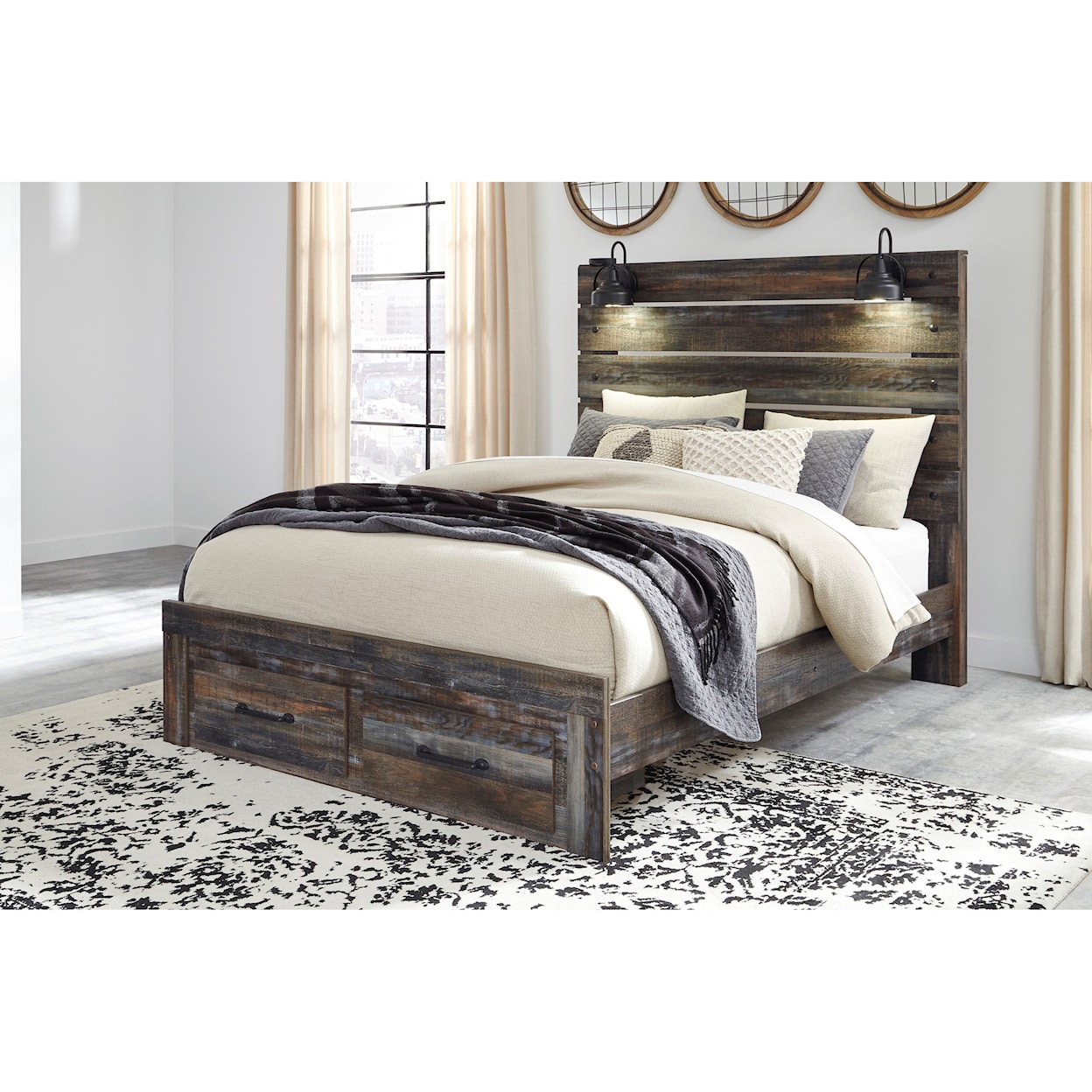 Signature Design by Ashley Furniture Drystan Queen Bed w/ Lights & Footboard Drawers