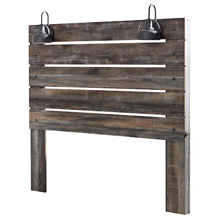 Rustic Queen Panel Headboard with Industrial Lights