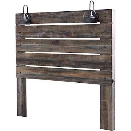 Rustic Queen Panel Headboard with Industrial Lights