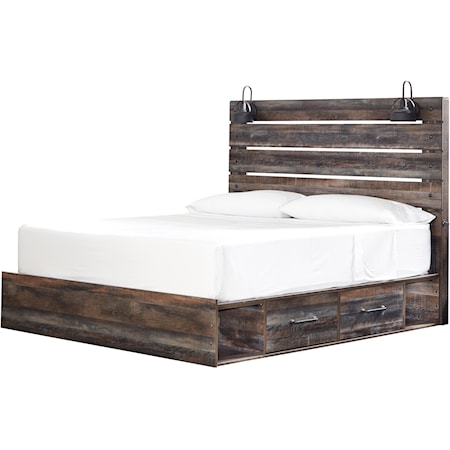 King Panel Bed with Single Underbed Storage