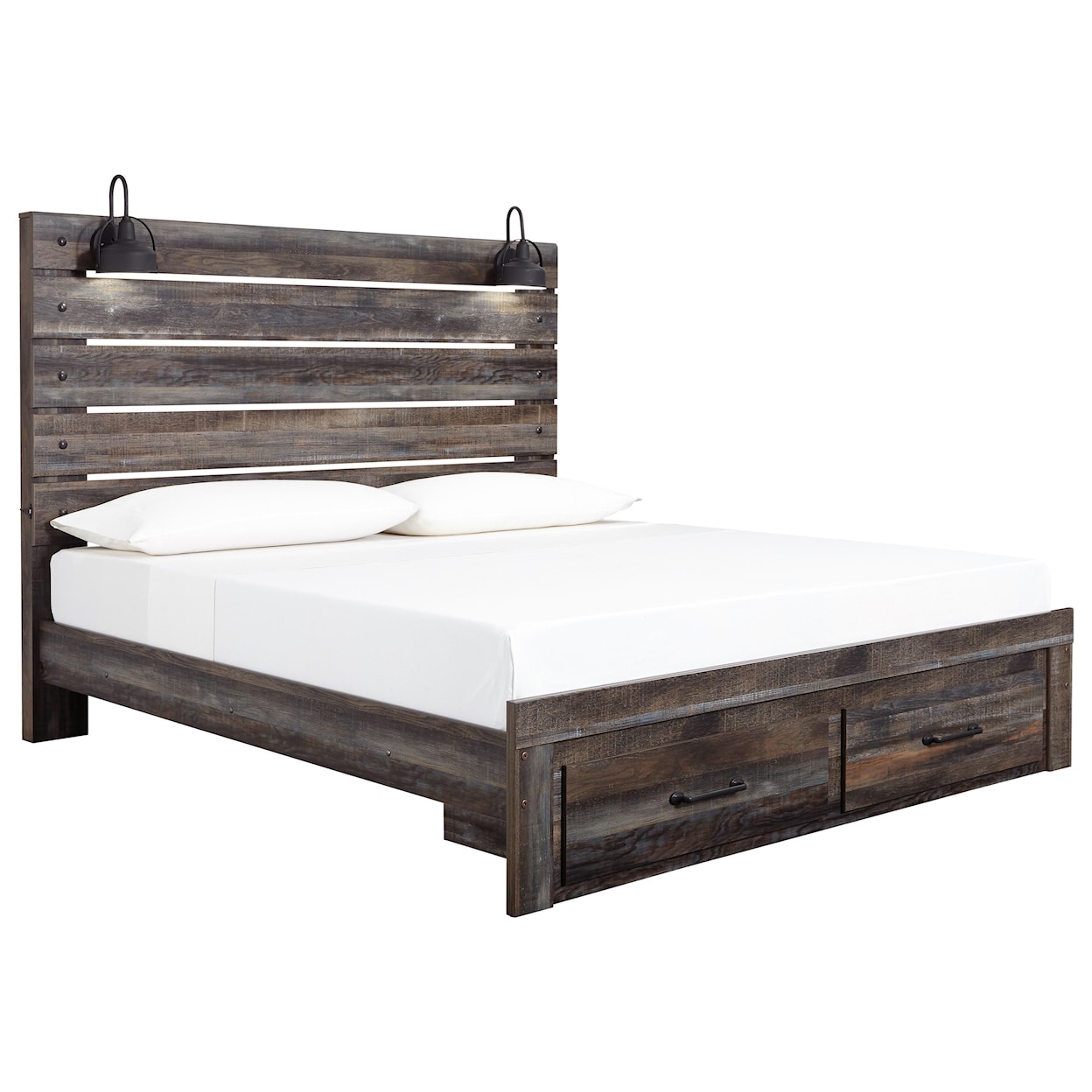 Signature Design by Ashley Drystan King Bed w/ Lights & Footboard Drawers