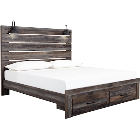 King Bed w/ Lights & Footboard Drawers