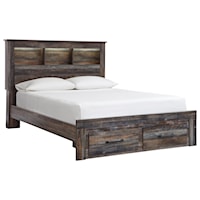 Rustic Queen Bookcase Bed with Footboard Drawers