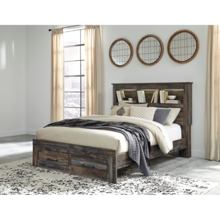 Queen Bookcase Bed with Footboard Drawers