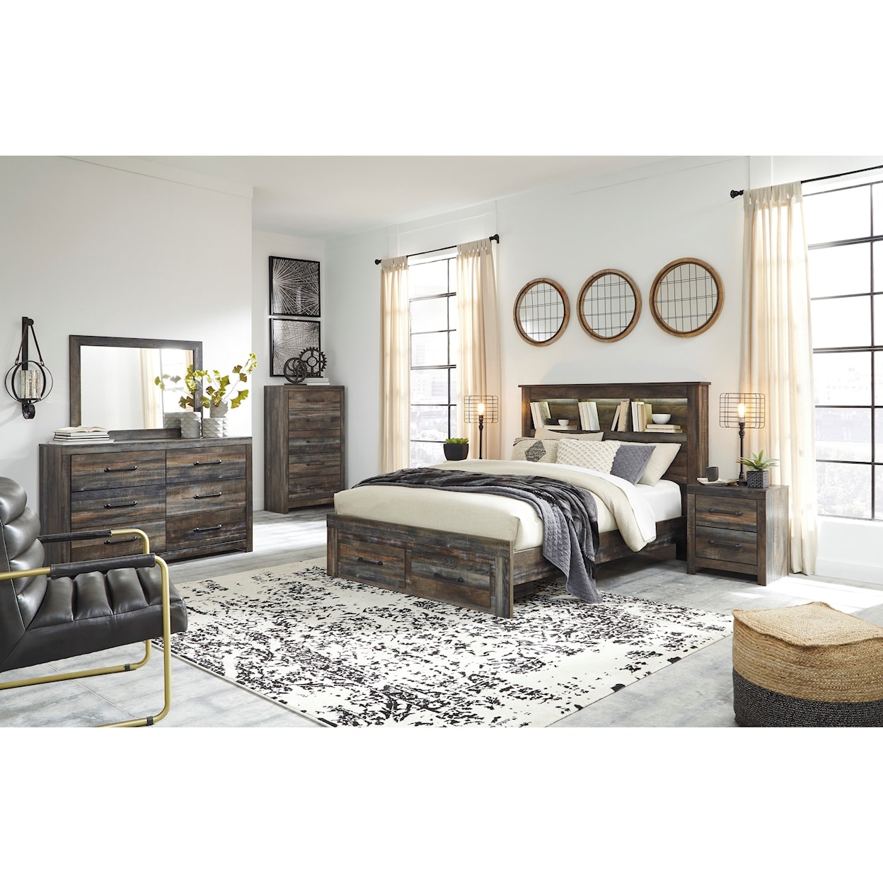 Michael Alan Select Drystan Queen Bookcase Bed with Footboard Drawers