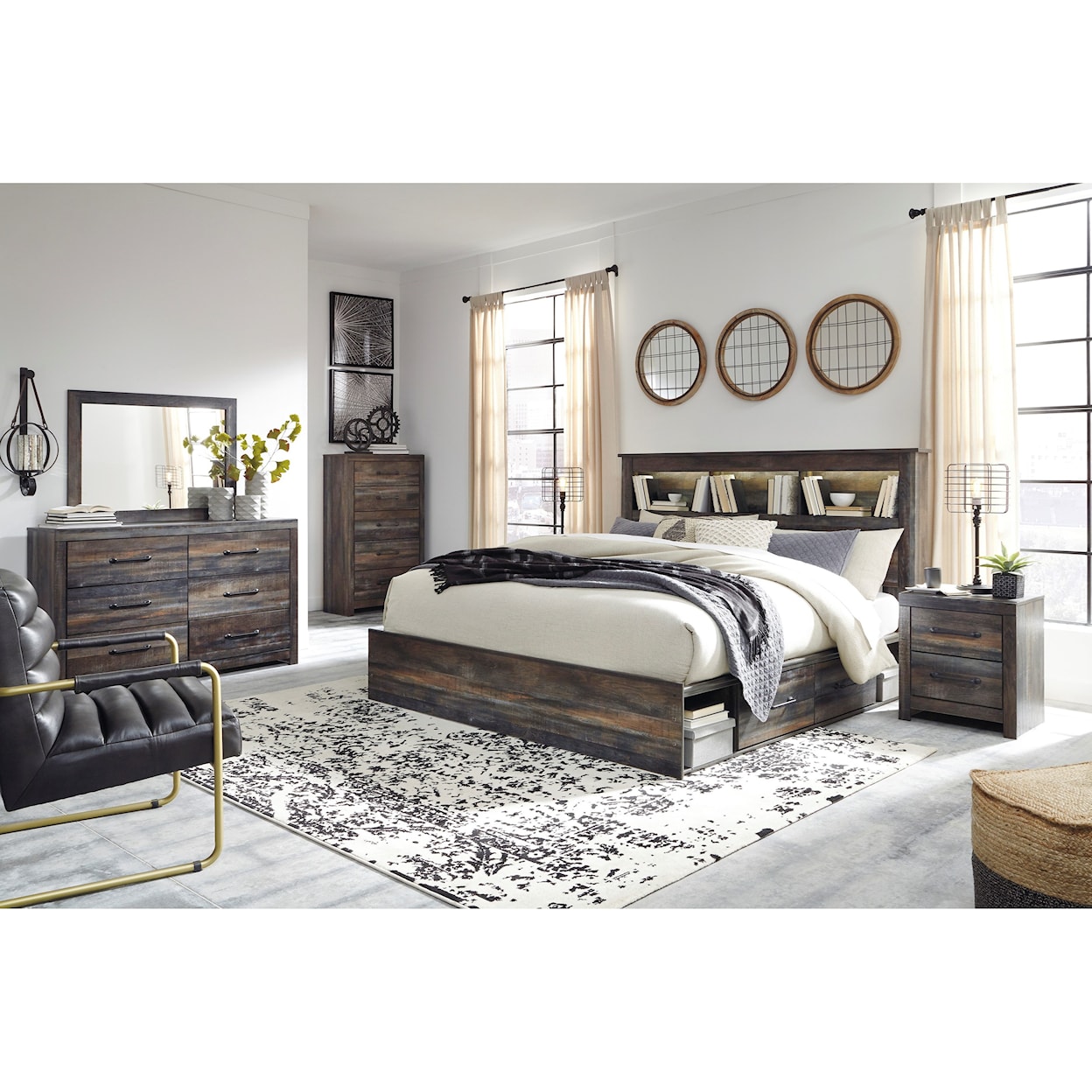Signature Design by Ashley Baleigh King Bookcase Bed with 4 Underbed Drawers