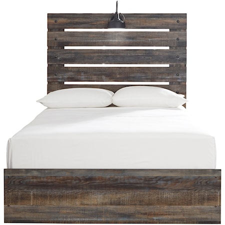 Rustic Full Panel Bed with Industrial Light