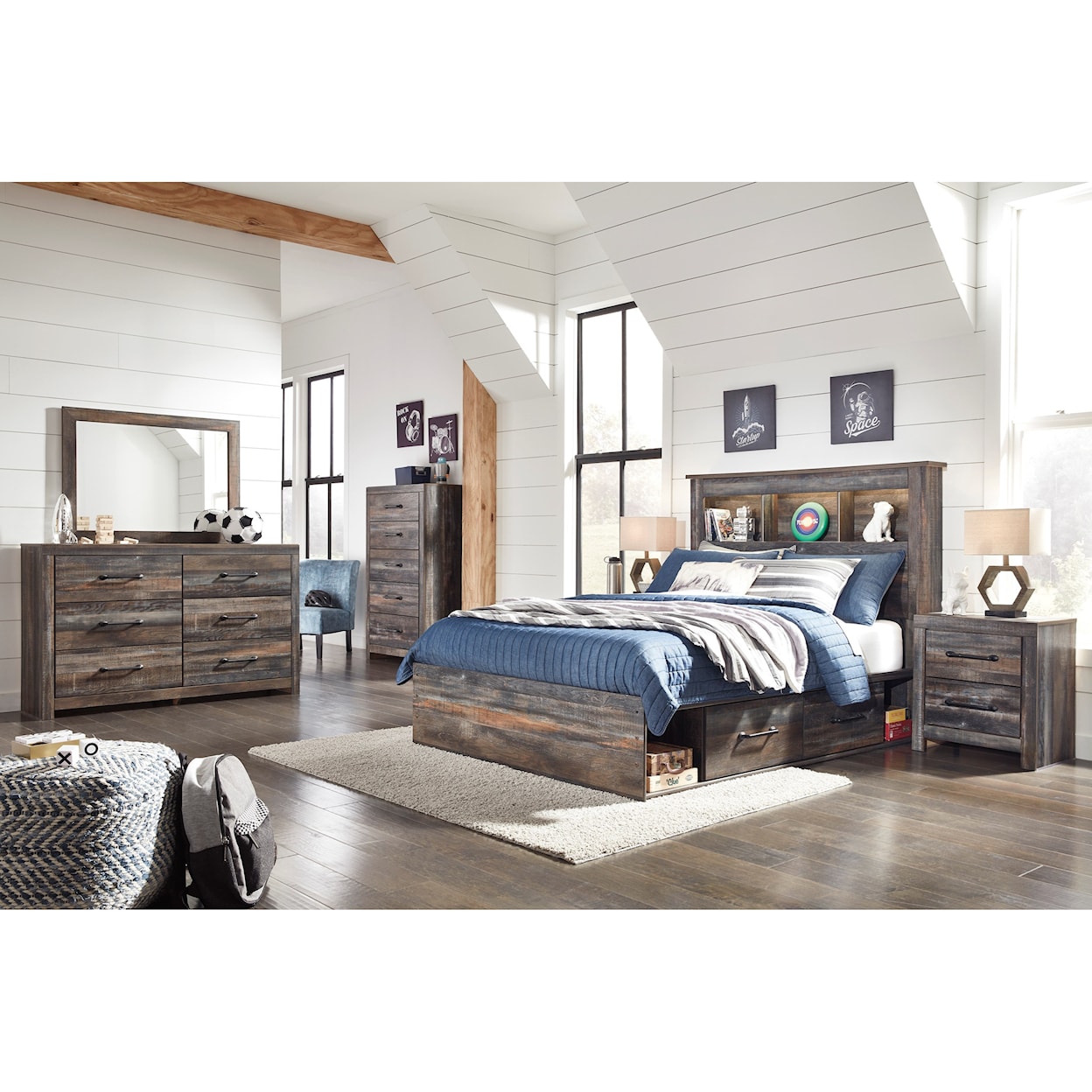 Signature Design by Ashley Drystan Full Bookcase Bed with Underbed Storage
