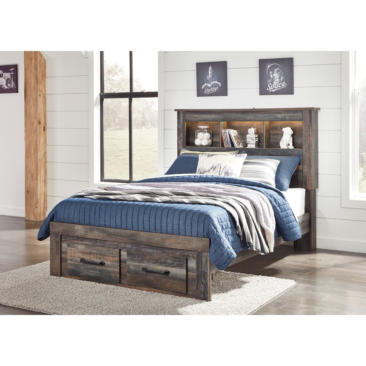 Signature Dalton Full Bookcase Bed with Footboard Drawers