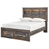 Rustic Full Bookcase Bed with Footboard Drawers