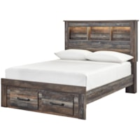 Rustic Full Bookcase Bed with Footboard Drawers