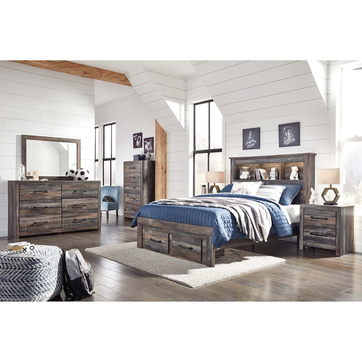 Signature Design Drystan Full Bookcase Bed with Footboard Drawers