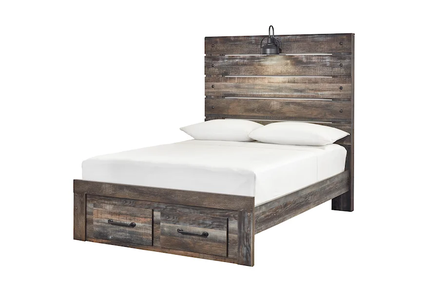 Drystan Full Panel Bed w/ Light & Footboard Drawers by Signature Design by Ashley at VanDrie Home Furnishings
