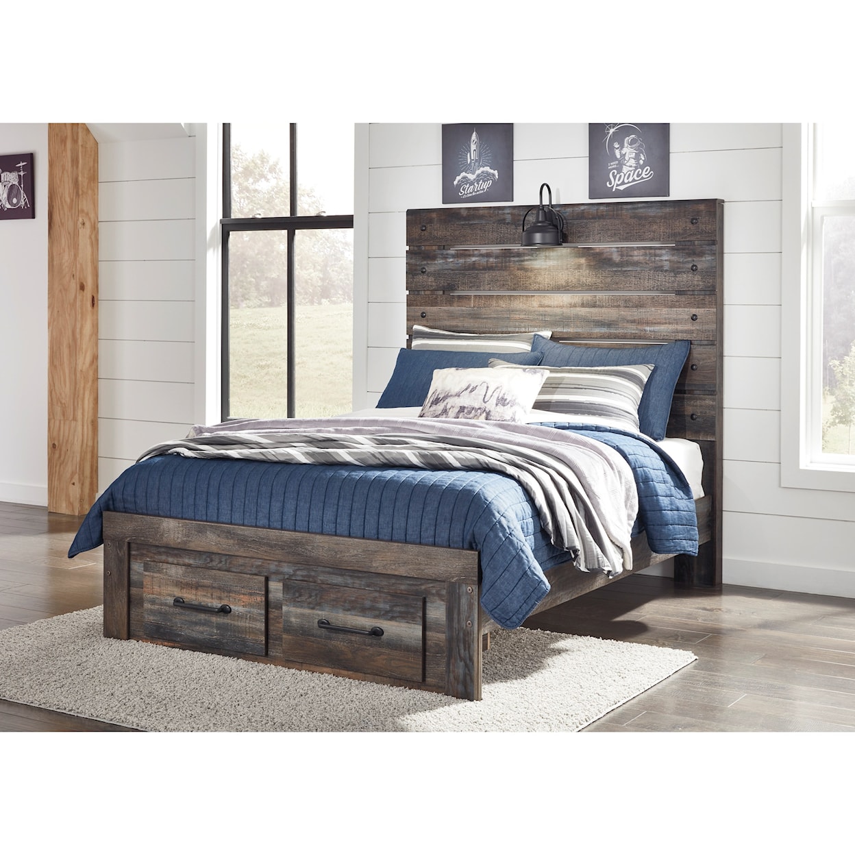 Signature Design by Ashley Furniture Drystan Full Panel Bed w/ Light & Footboard Drawers