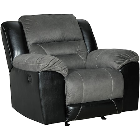 Casual Rocker Recliner with Pillow Arms