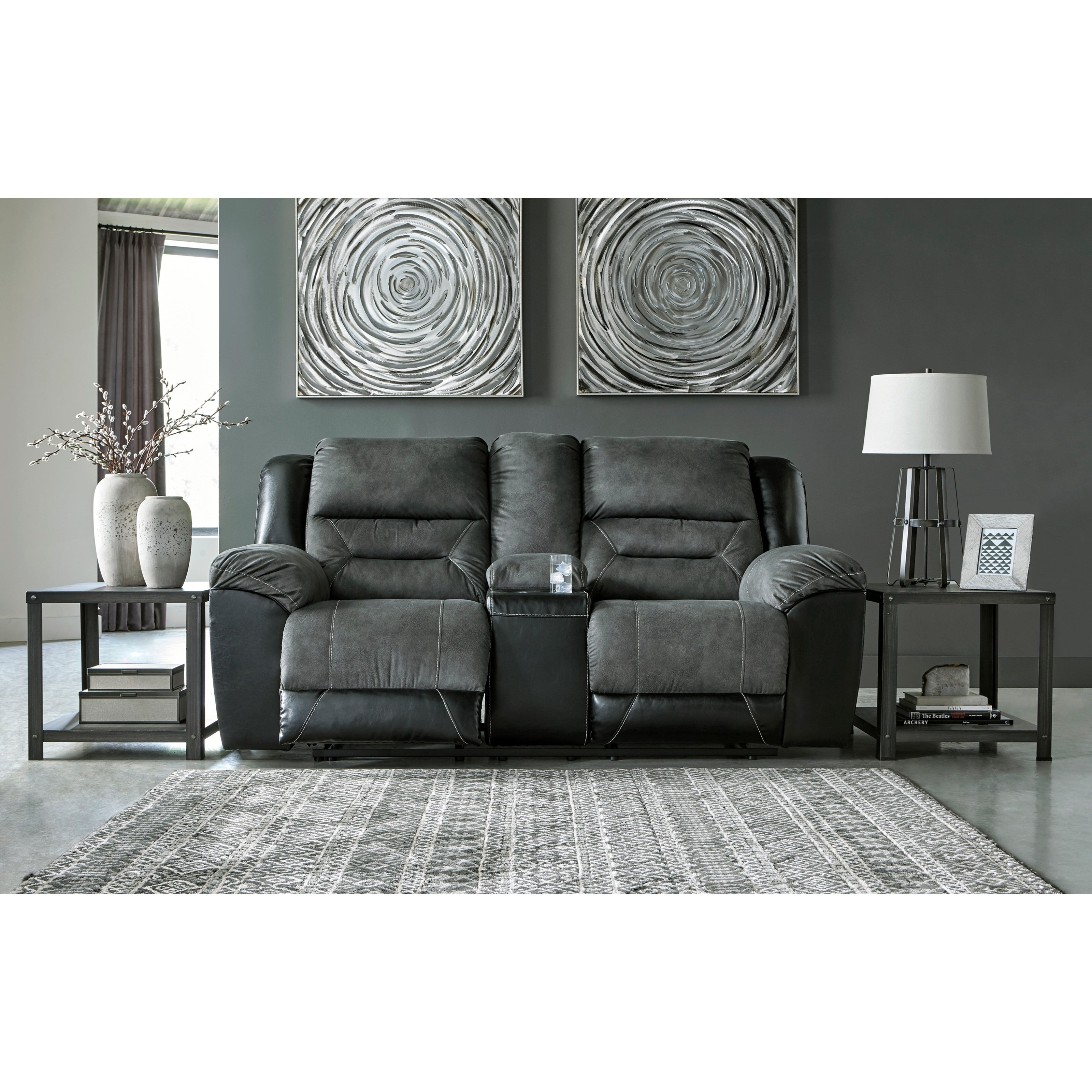 Earhart slate double reclining sale loveseat with console