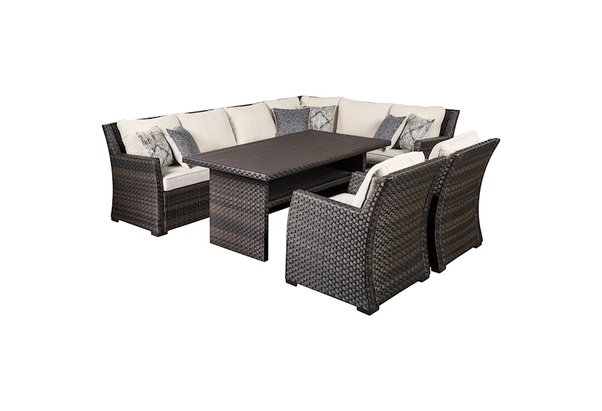 Easy Isle Outdoor Sectional with Table & 2 Chairs by Signature Design by Ashley at Zak's Home