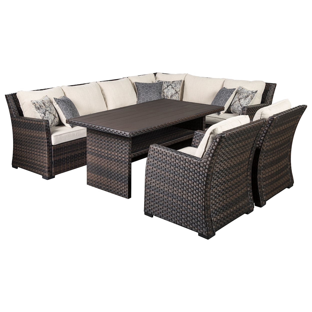 Signature Easy Isle Outdoor Sectional with Table & 2 Chairs