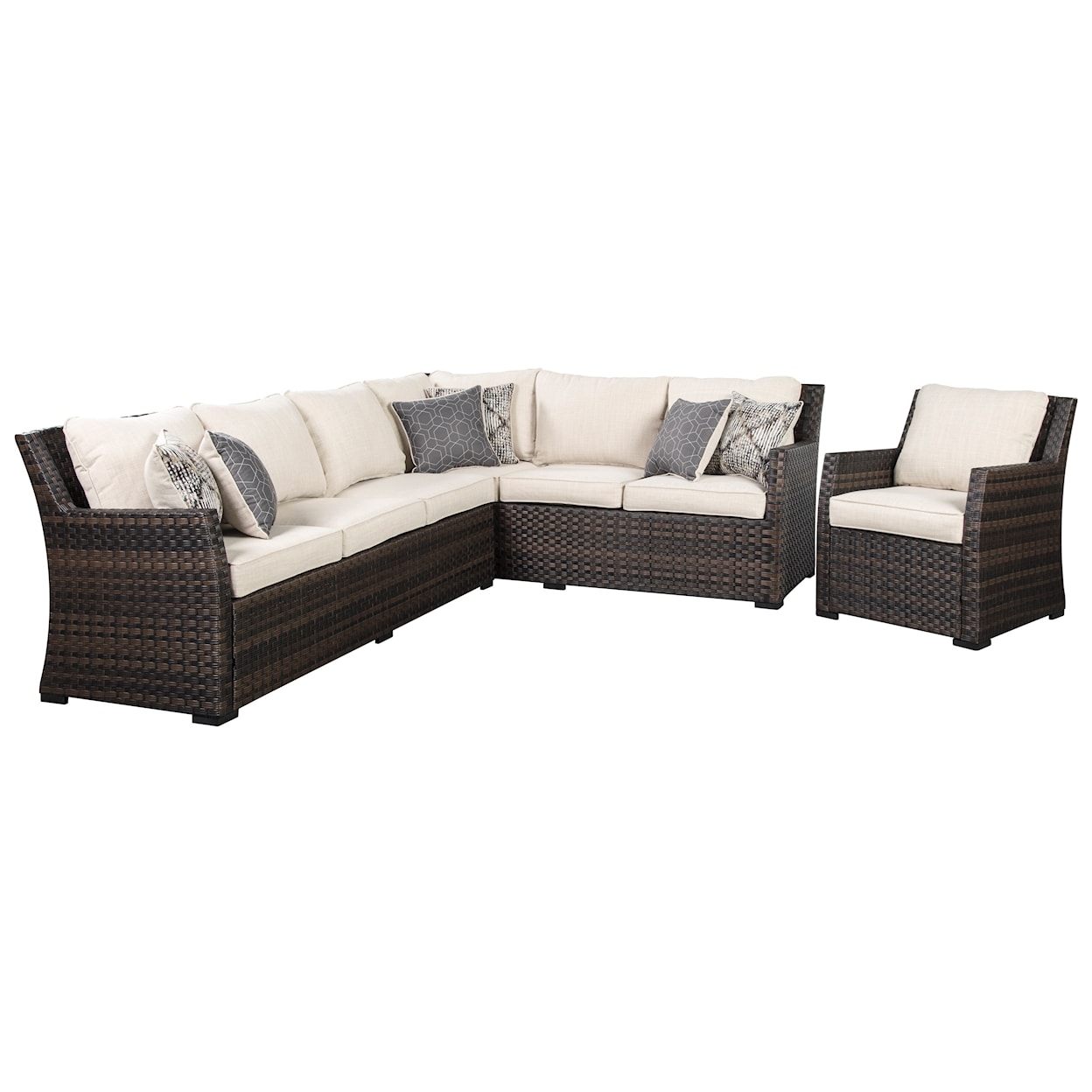 Benchcraft Easy Isle Outdoor Sectional with Table & 2 Chairs