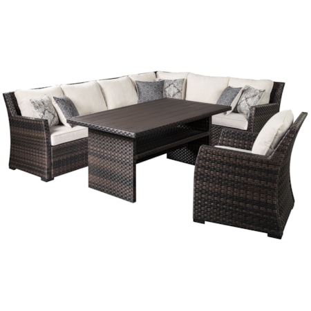 Outdoor Sectional with Table & Lounge Chair