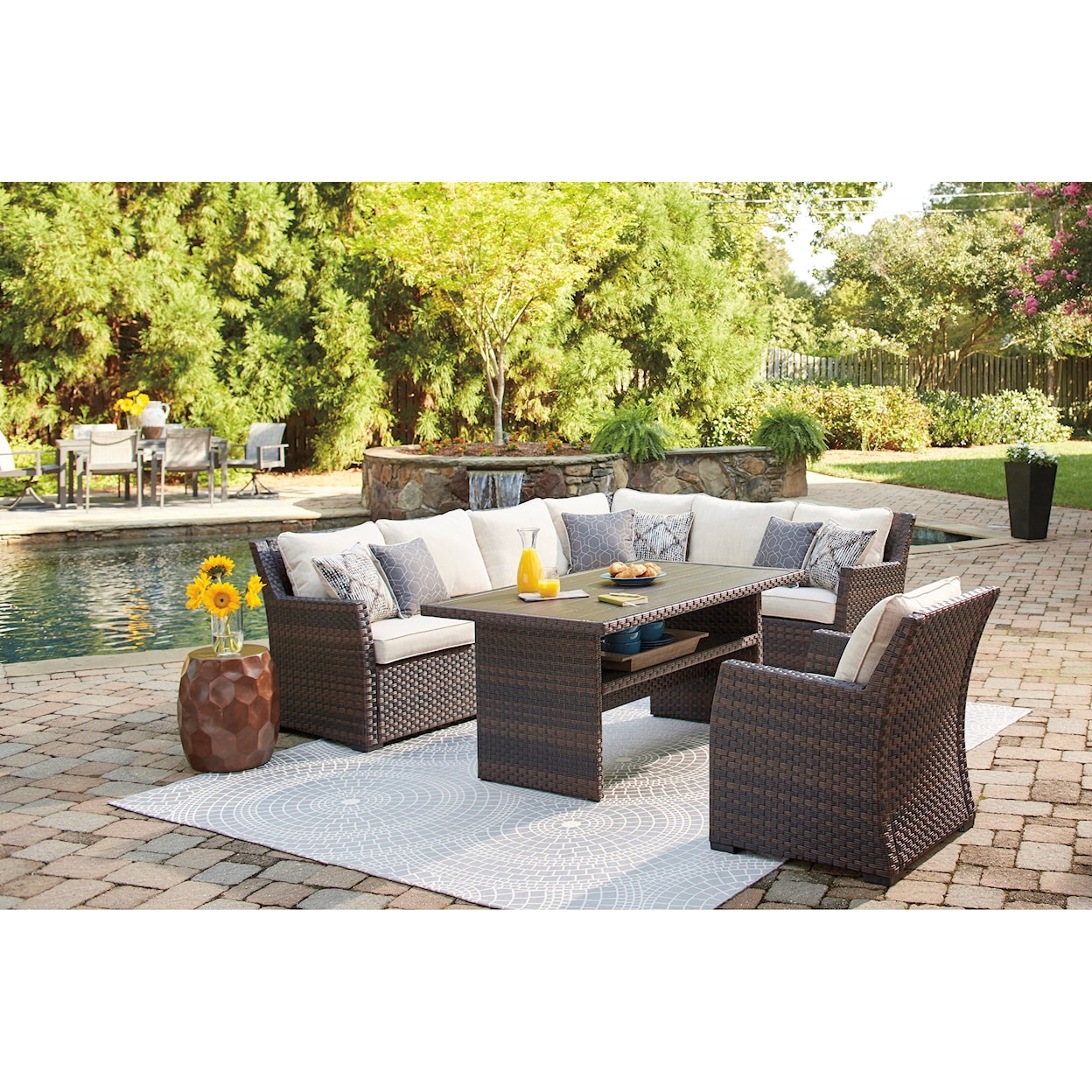 Signature Design by Ashley Easy Isle Outdoor Sectional with Table & Lounge Chair