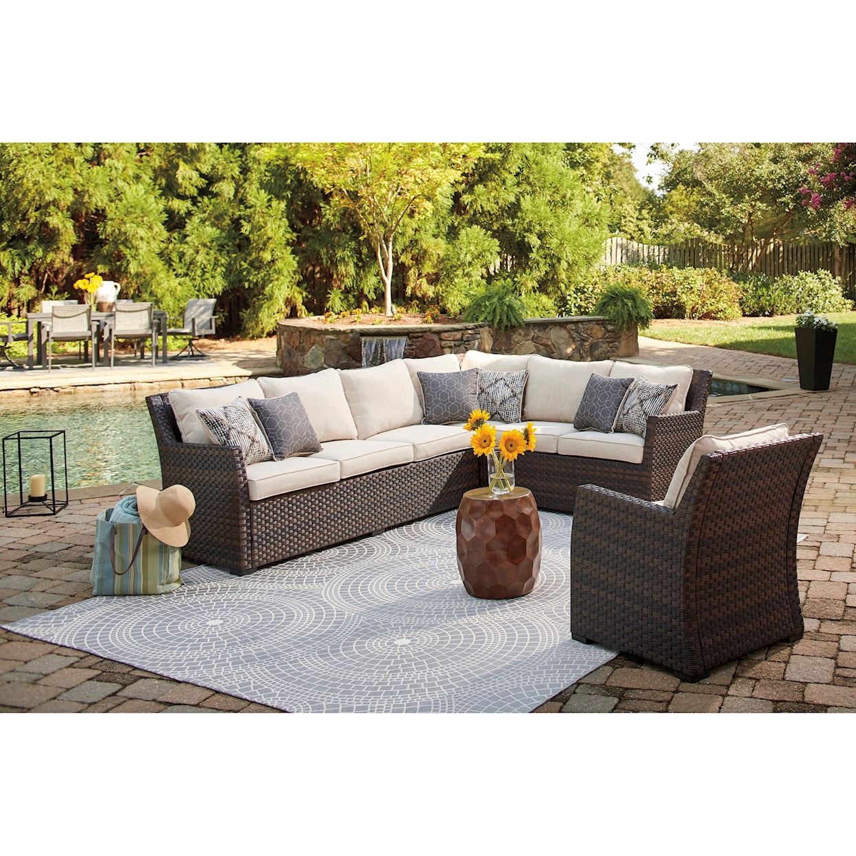 Benchcraft Easy Isle Outdoor 2-Piece Sectional & 2 Lounge Chairs