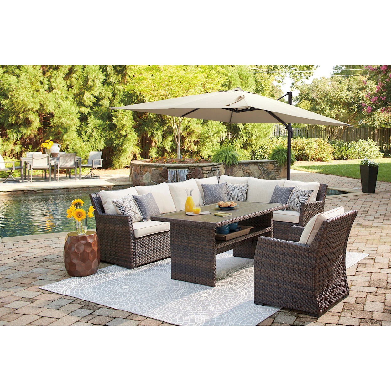 Signature Design by Ashley Easy Isle Outdoor 2-Piece Sectional & Lounge Chair Set