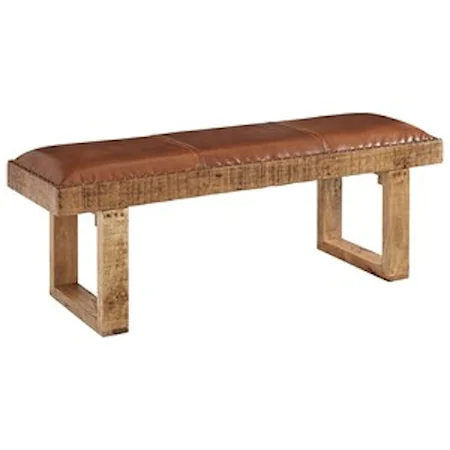 Rustic Mango Accent Bench with Leather Seat