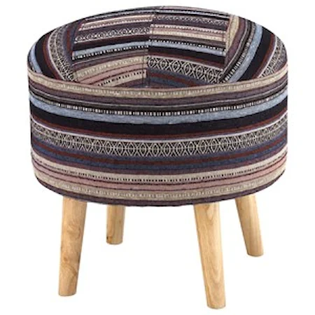 Woven Stripe Accent Stool with Wood Legs