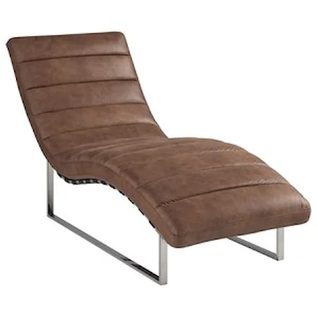 Brown Distressed Faux Leather Accent Chaise with Contemporary Chrome Base