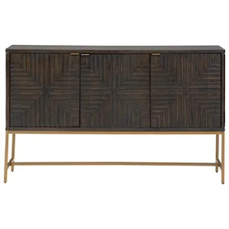 Accent Cabinet with Geometric Pattern Doors and Gold Finish Metal Base